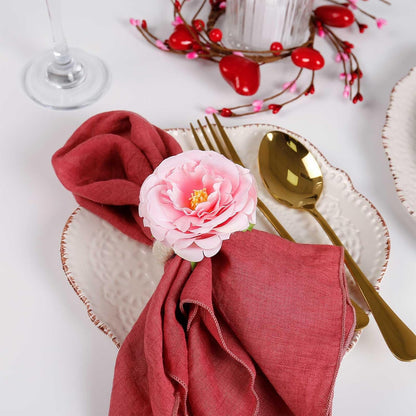Handicraft Rose Flower Napkin Rings Set of 6,Hemp Rope Napkin Holder Rings Table Decorations for Wedding, Valentine's, Banquet, Christmas, Birthday, Thanksgiving