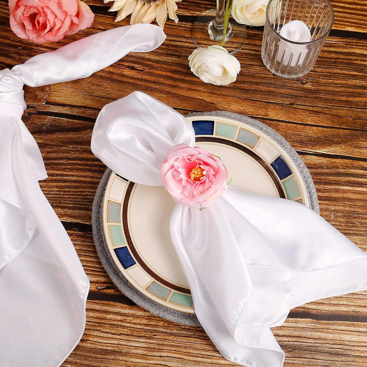 Handicraft Rose Flower Napkin Rings Set of 6,Hemp Rope Napkin Holder Rings Table Decorations for Wedding, Valentine's, Banquet, Christmas, Birthday, Thanksgiving