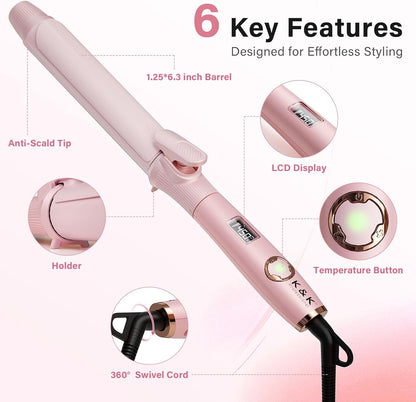 1.25 Inch Curling Iron with Clip, Ceramic Hair Curler, Dual Voltage