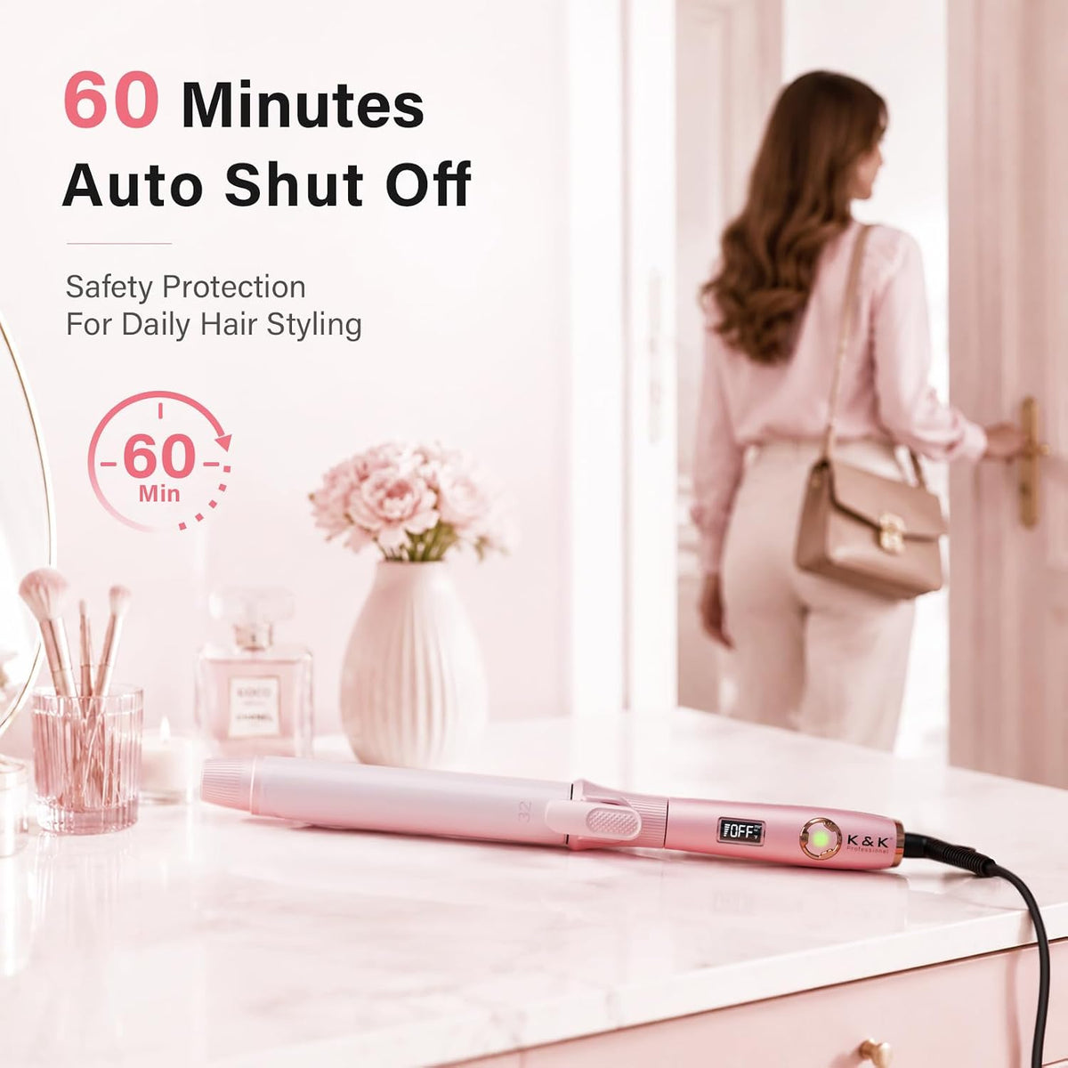 1.25 Inch Curling Iron with Clip, Ceramic Hair Curler, Dual Voltage