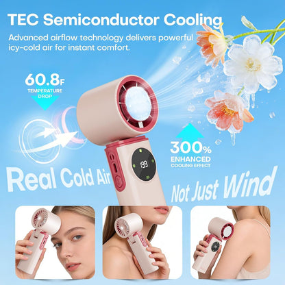 6000mAh Portable Handheld Fan with Ice Cooling, 199 Levels Stepless Speed, 20H Long Battery Life, 20000RPM Turbo Fan Rechargeable Personal Mini Fan for Travel, Outdoor, Makeup