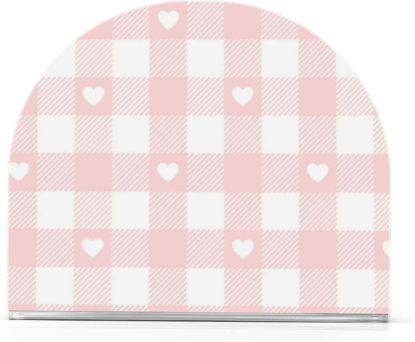 Peach Love Check Acrylic Square Napkin Holder for Outdoors, Dining Room freestanding Paper Towel Holder Spray Home Decor for Bathroom, Restaurant