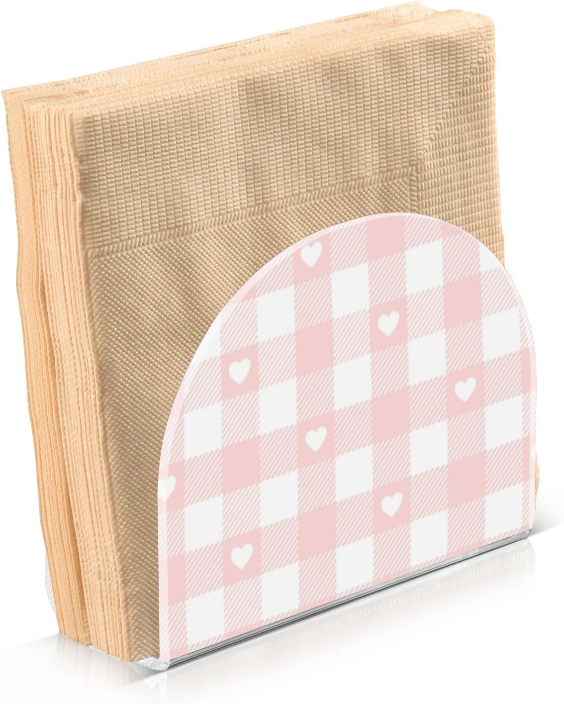 Peach Love Check Acrylic Square Napkin Holder for Outdoors, Dining Room freestanding Paper Towel Holder Spray Home Decor for Bathroom, Restaurant