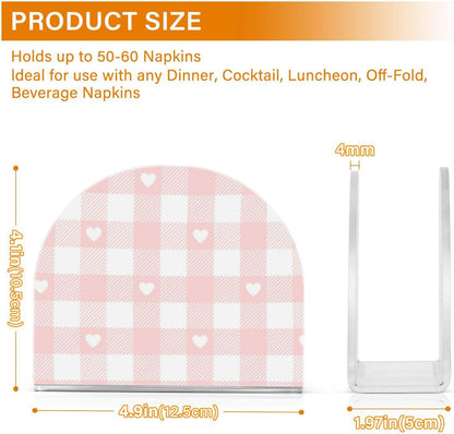 Peach Love Check Acrylic Square Napkin Holder for Outdoors, Dining Room freestanding Paper Towel Holder Spray Home Decor for Bathroom, Restaurant
