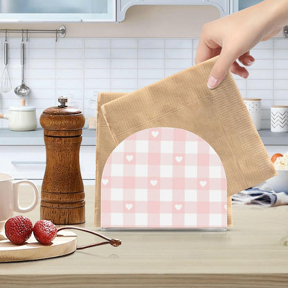 Peach Love Check Acrylic Square Napkin Holder for Outdoors, Dining Room freestanding Paper Towel Holder Spray Home Decor for Bathroom, Restaurant