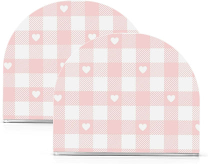 Peach Love Check Acrylic Square Napkin Holder for Outdoors, Dining Room freestanding Paper Towel Holder Spray Home Decor for Bathroom, Restaurant