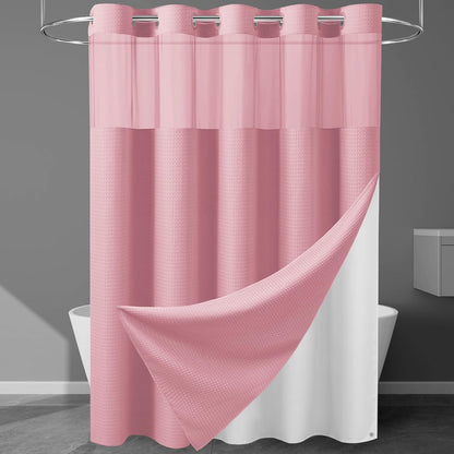 Heavyweight Waffle Ringless Shower Curtain with Liner, 71x74, Pink