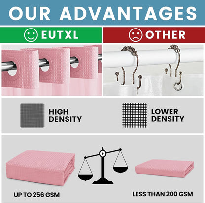 Heavyweight Waffle Ringless Shower Curtain with Liner, 71x74, Pink