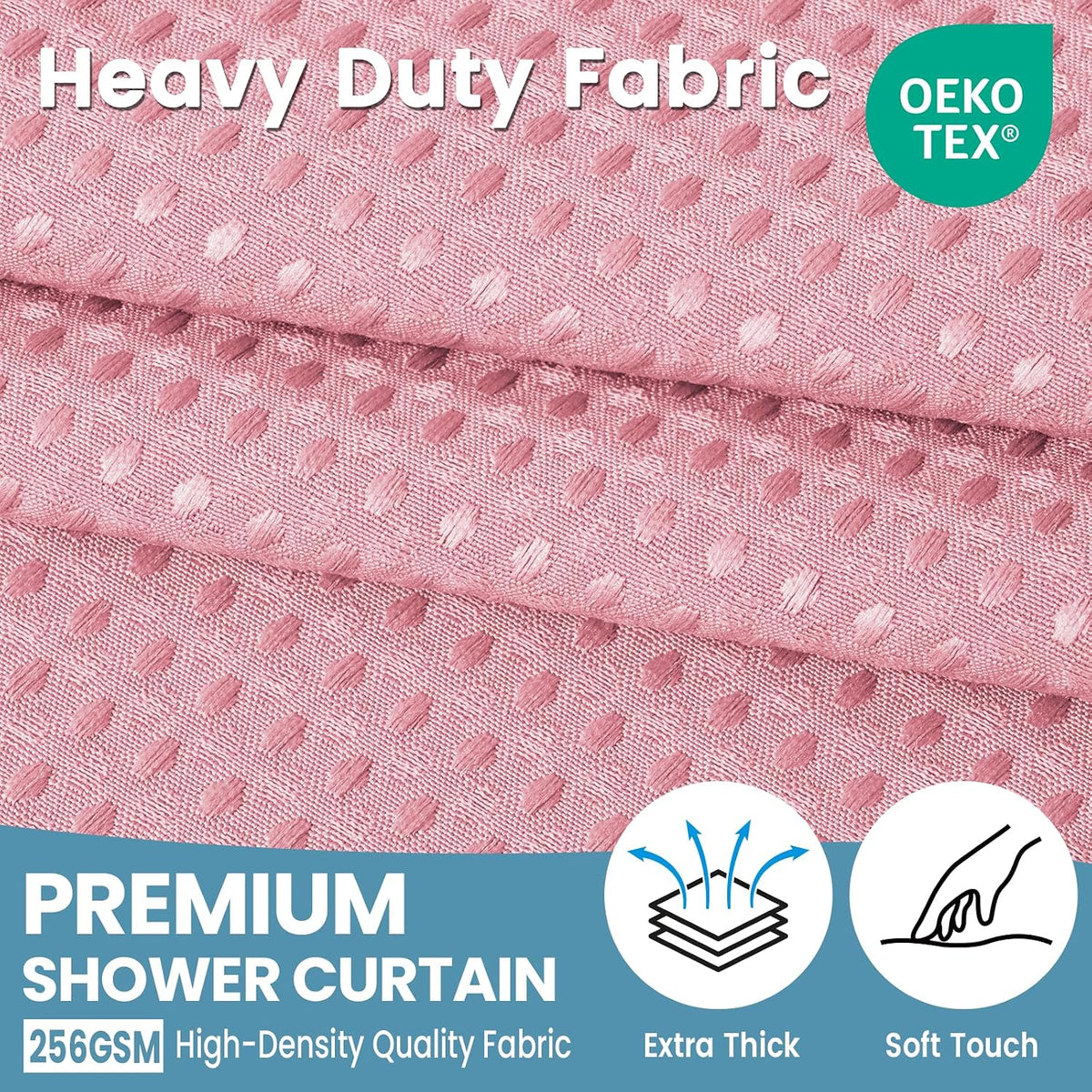 Heavyweight Waffle Ringless Shower Curtain with Liner, 71x74, Pink