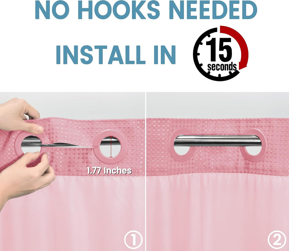 Heavyweight Waffle Ringless Shower Curtain with Liner, 71x74, Pink