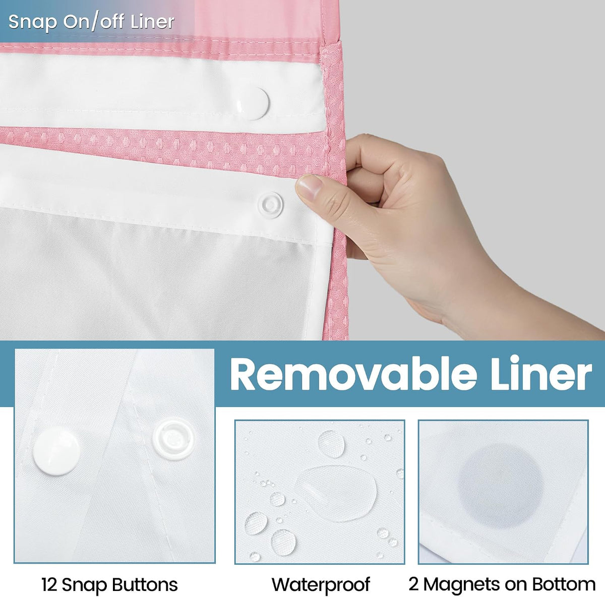 Heavyweight Waffle Ringless Shower Curtain with Liner, 71x74, Pink