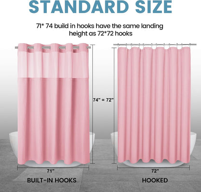 Heavyweight Waffle Ringless Shower Curtain with Liner, 71x74, Pink