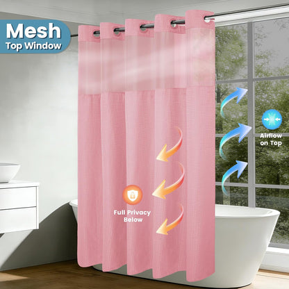 Heavyweight Waffle Ringless Shower Curtain with Liner, 71x74, Pink