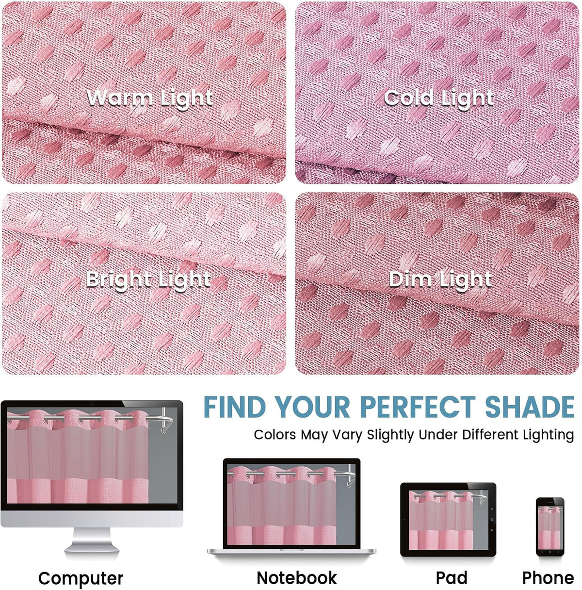 Heavyweight Waffle Ringless Shower Curtain with Liner, 71x74, Pink