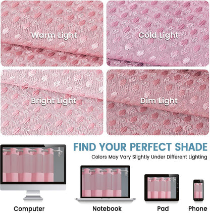Heavyweight Waffle Ringless Shower Curtain with Liner, 71x74, Pink