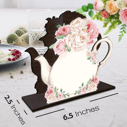 Teapot Wooden Napkin Holder, Pink Rose Floral Teapot Tissue Dispenser, Rustic Tea Party Decor for Table Kitchen Dining Room Home