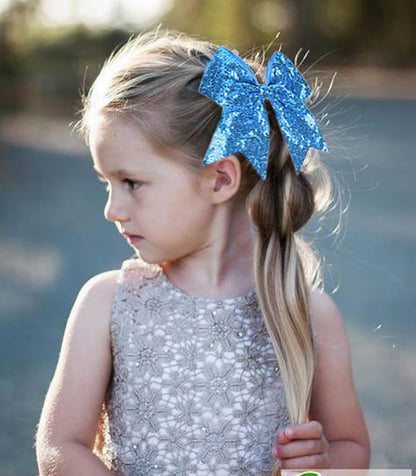 Women Girls Kids Teens Sequins Hair Bows Elastic Hair Tie Ribbon Large Cheer Bow Ponytail Holder Hair Band (Light Pink)