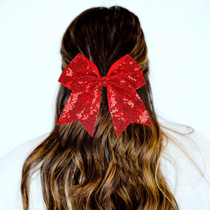 Women Girls Kids Teens Sequins Hair Bows Elastic Hair Tie Ribbon Large Cheer Bow Ponytail Holder Hair Band (Light Pink)