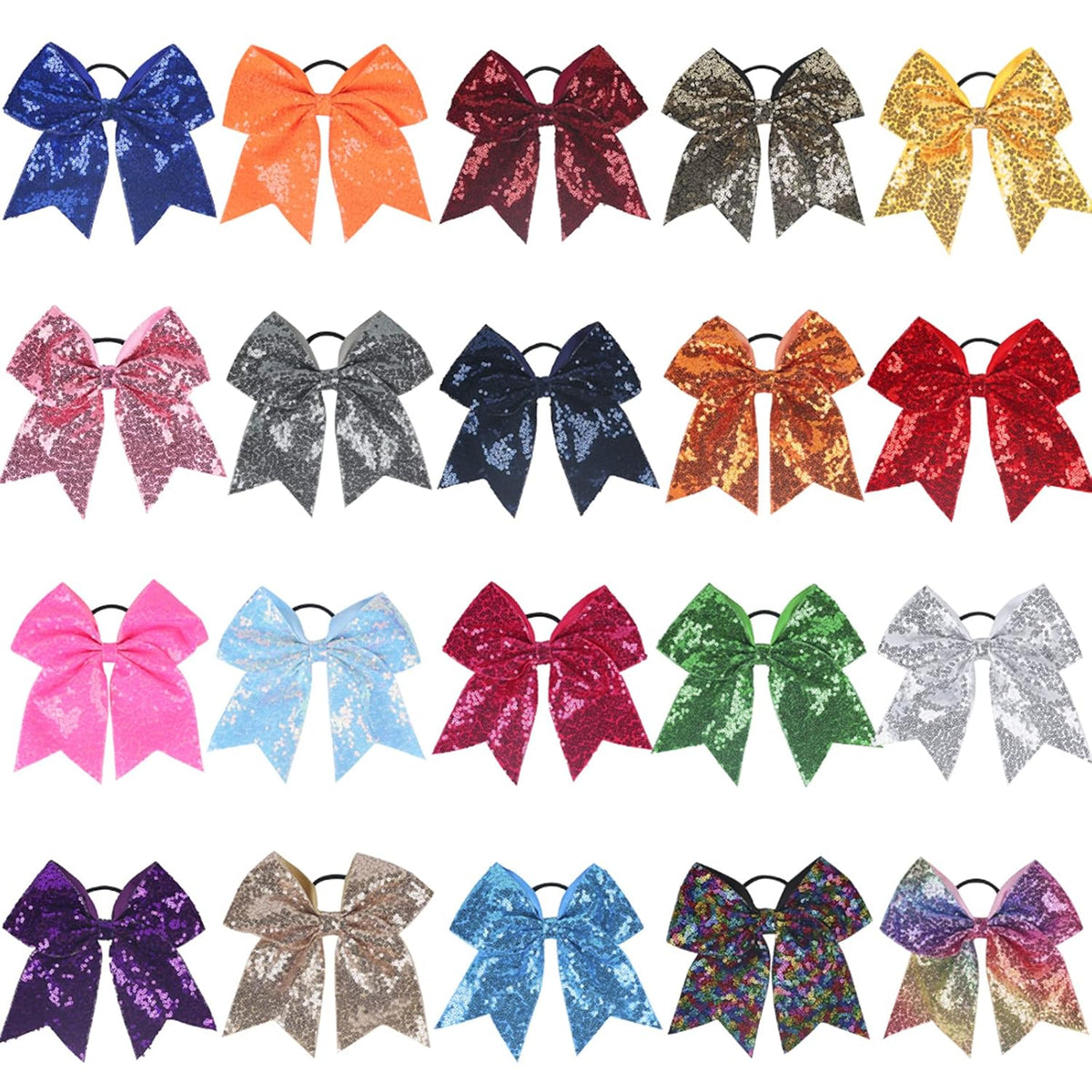 Women Girls Kids Teens Sequins Hair Bows Elastic Hair Tie Ribbon Large Cheer Bow Ponytail Holder Hair Band (Light Pink)