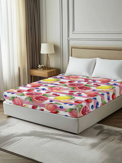 Twin Flat Sheet Only Bed Sheets Summer Peach Lemon Grapefruit Microfiber Breathable Bedding Flat Sheet, Blueberry Strawberry Pink Stripe Soft Top Sheets for Bedroom Living Room Sofa