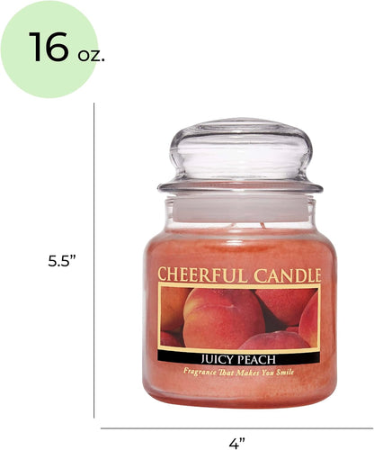 Juicy Peach Scented Glass Jar Candle (16 oz) with Lid & True to Life Fragrance Made in USA