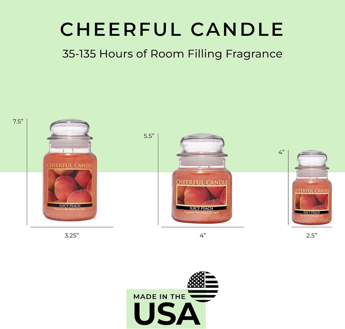 Juicy Peach Scented Glass Jar Candle (16 oz) with Lid & True to Life Fragrance Made in USA