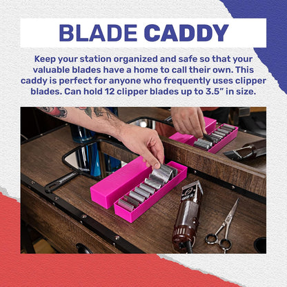 12-Slot Clipper-Blade Caddy, Grooming and Barber Blade Organizer, Professional Barber Supplies, Barber Case and Stylist Station Accessories, (Pink)