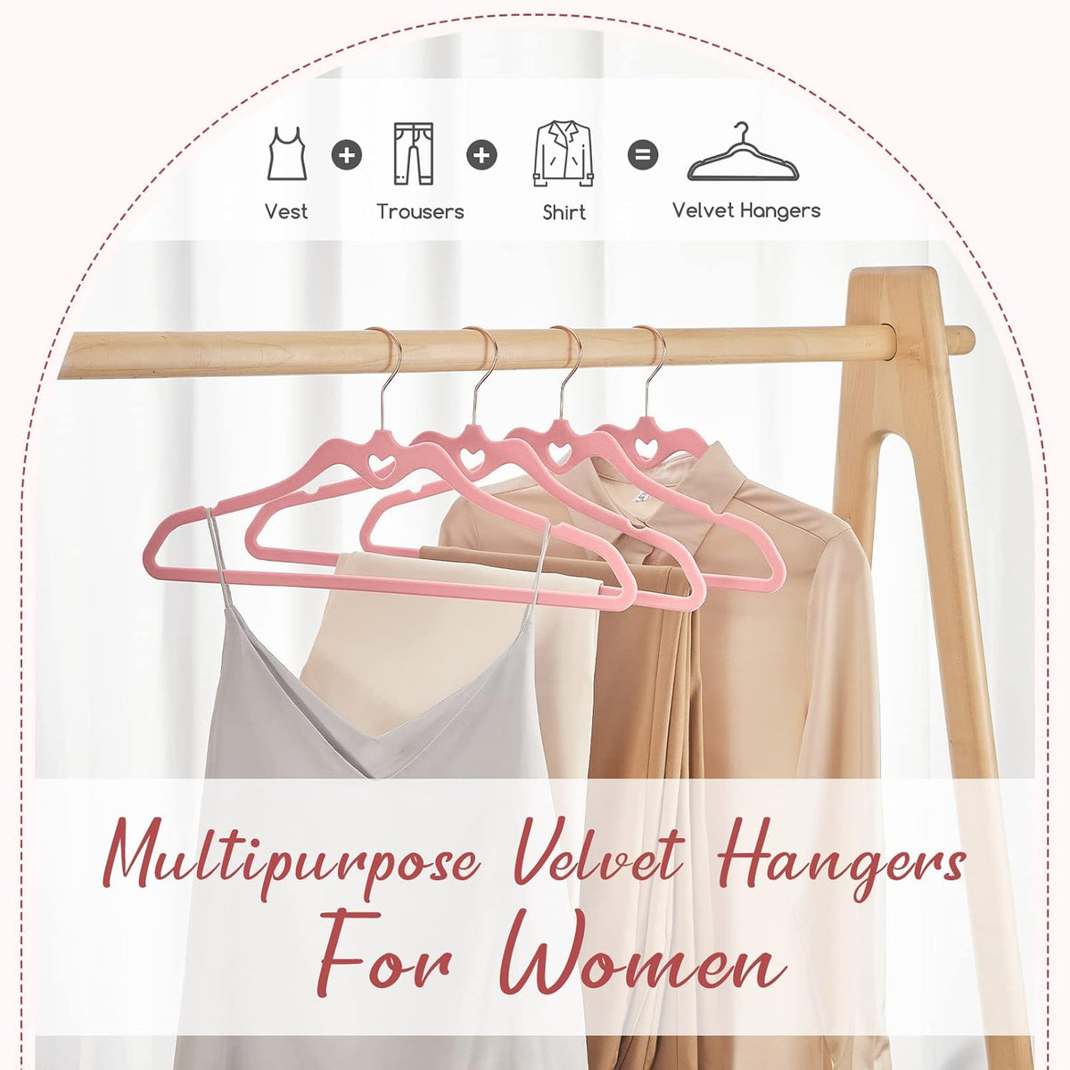 Pink Velvet Hangers 60 Pack, Non Slip Flocked Felt Hangers, Sturdy Velvet Clothes Hanger, Cute Heart Heavy Duty Coat Hanger, Ultra Slim Pink for Closet Space Saving