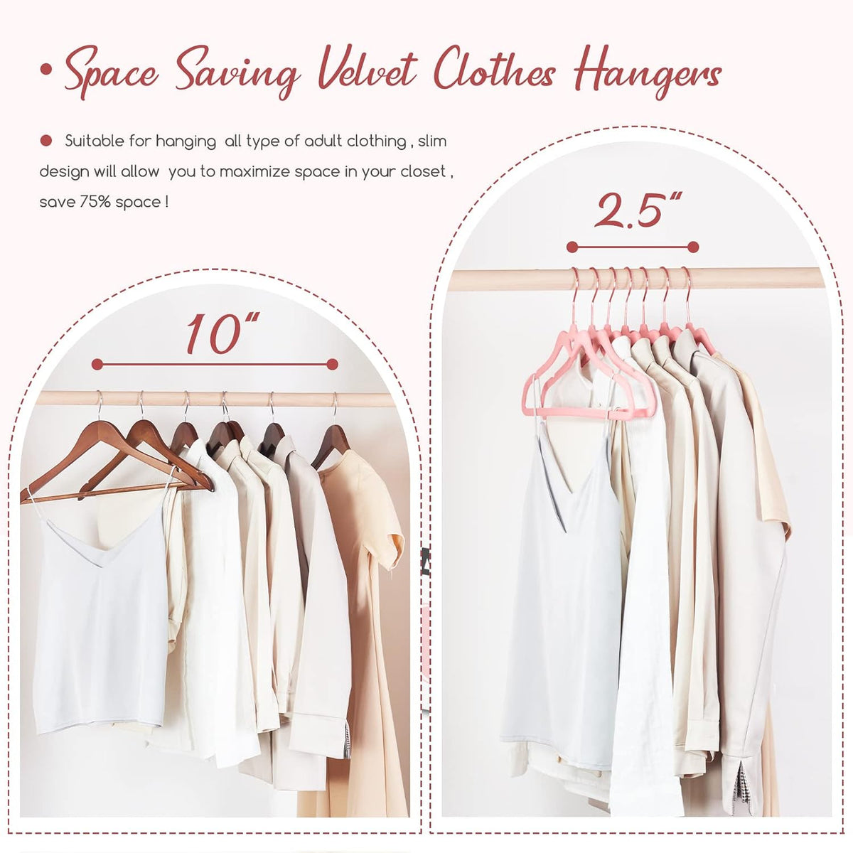 Pink Velvet Hangers 60 Pack, Non Slip Flocked Felt Hangers, Sturdy Velvet Clothes Hanger, Cute Heart Heavy Duty Coat Hanger, Ultra Slim Pink for Closet Space Saving