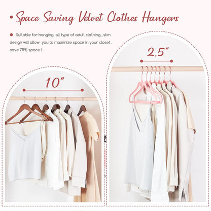 Pink Velvet Hangers 60 Pack, Non Slip Flocked Felt Hangers, Sturdy Velvet Clothes Hanger, Cute Heart Heavy Duty Coat Hanger, Ultra Slim Pink for Closet Space Saving