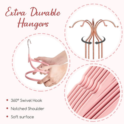 Pink Velvet Hangers 60 Pack, Non Slip Flocked Felt Hangers, Sturdy Velvet Clothes Hanger, Cute Heart Heavy Duty Coat Hanger, Ultra Slim Pink for Closet Space Saving