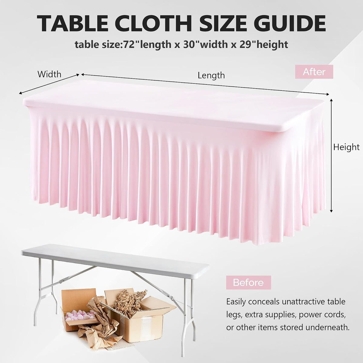 2 Pack Pink Spandex Table Clothes for 6 Foot Rectangle Tables, 6FT Wrinkle Free Fitted Tablecloths Ruffles Design Table Cover for Party, Banquet, Wedding and Events