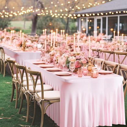 2 Pack Pink Spandex Table Clothes for 6 Foot Rectangle Tables, 6FT Wrinkle Free Fitted Tablecloths Ruffles Design Table Cover for Party, Banquet, Wedding and Events