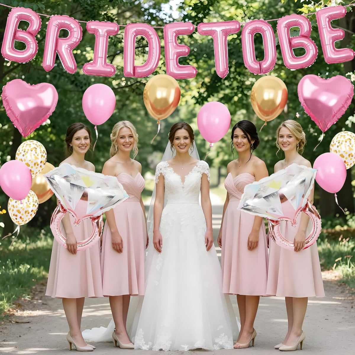 Pensar 30Pcs Bachelorette Party Decorations, Bride-to-Be Banner Balloon, Pink Gold and Confetti Balloons with Diamond Ring Pink Heart Balloons for Bridal Shower Decorations