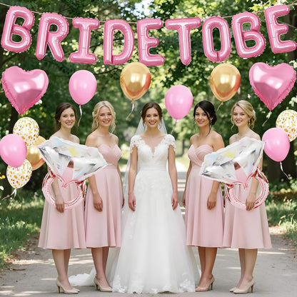Pensar 30Pcs Bachelorette Party Decorations, Bride-to-Be Banner Balloon, Pink Gold and Confetti Balloons with Diamond Ring Pink Heart Balloons for Bridal Shower Decorations