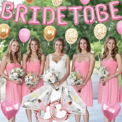 Pensar 30Pcs Bachelorette Party Decorations, Bride-to-Be Banner Balloon, Pink Gold and Confetti Balloons with Diamond Ring Pink Heart Balloons for Bridal Shower Decorations