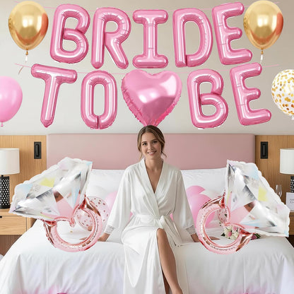 Pensar 30Pcs Bachelorette Party Decorations, Bride-to-Be Banner Balloon, Pink Gold and Confetti Balloons with Diamond Ring Pink Heart Balloons for Bridal Shower Decorations