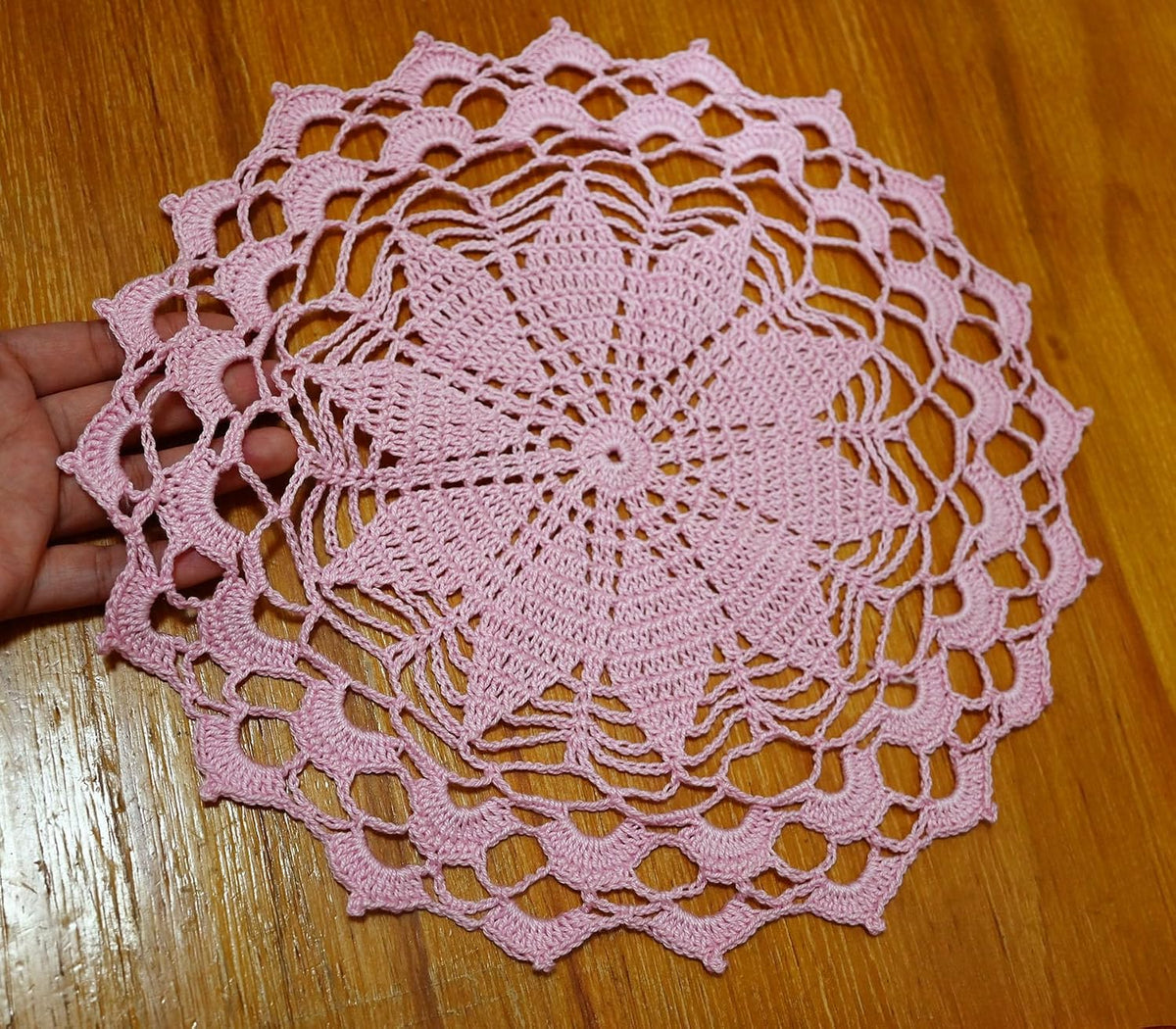 12 Inch Lace Crochet Doilies Table Placemat Washable Kitchen Round Leaves Decor Doily (1, Pink)