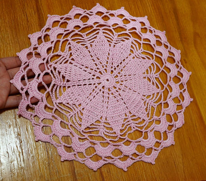 12 Inch Lace Crochet Doilies Table Placemat Washable Kitchen Round Leaves Decor Doily (1, Pink)