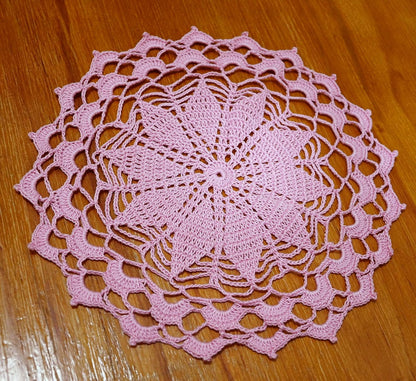 12 Inch Lace Crochet Doilies Table Placemat Washable Kitchen Round Leaves Decor Doily (1, Pink)
