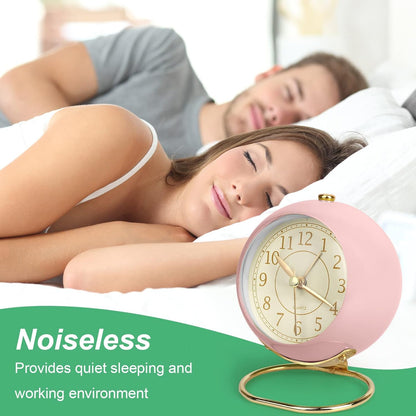 Small Tableclocks Classic Non-Ticking Tabletop Alarm Clock with Backlight, Battery Operated Astronaut Deskclock with HD Glass for Living Room Bedroom Bedside Indoor Decor (Pink)
