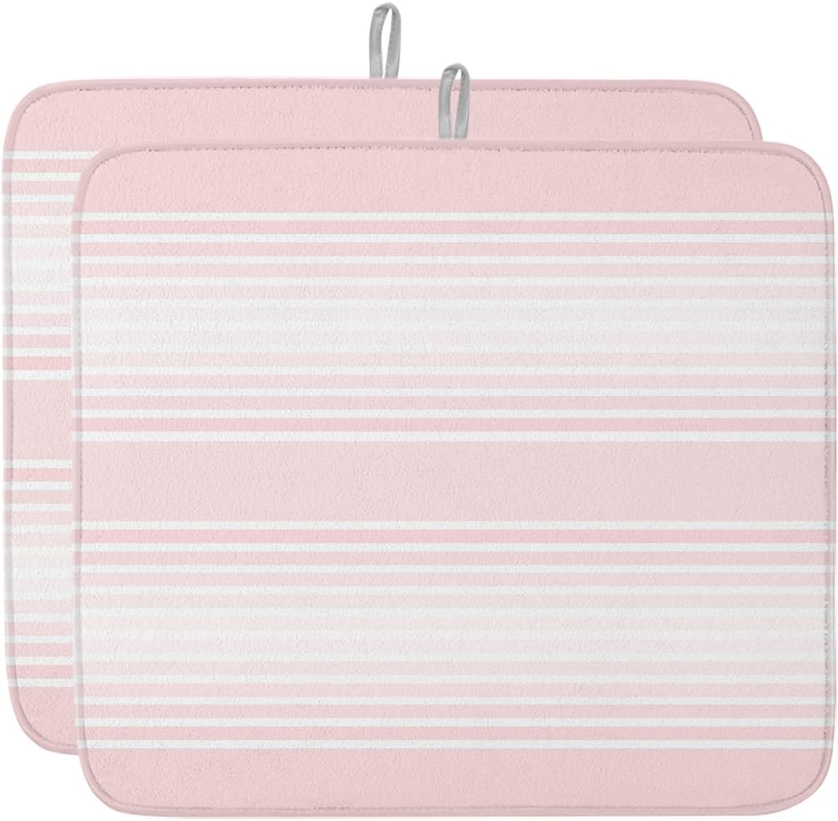 Pink Stripes Dish Drying Mat 2 Pack, Minimalist Stripe Modern Gradient Industrial Absorbent Heat Insulating Kitchen Drying Pad Drainer Mats for Sink Counter Pot Dishes 16 X 18 Inch