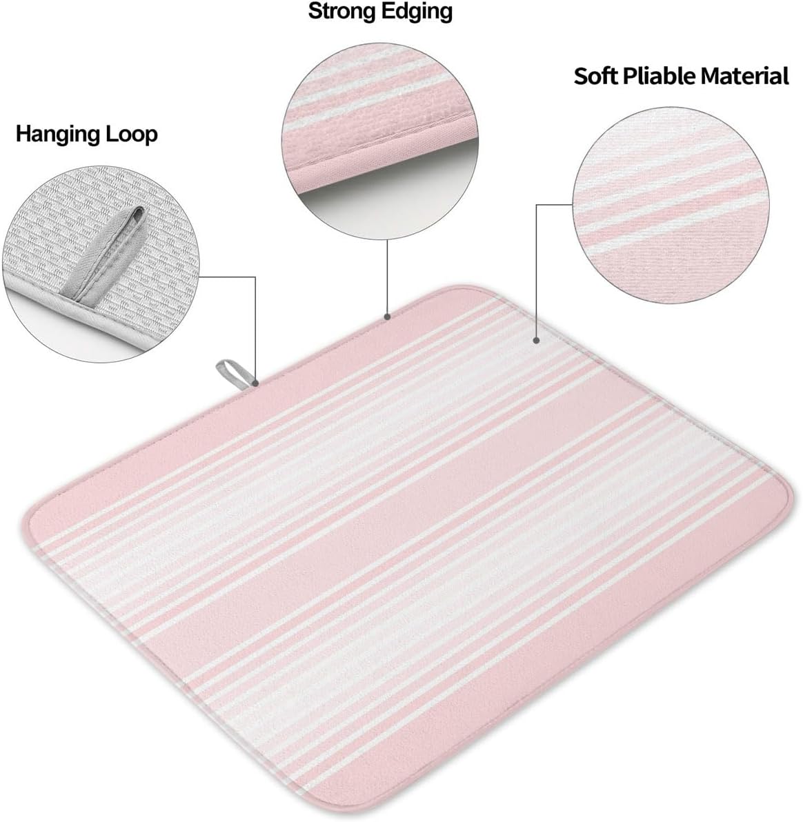 Pink Stripes Dish Drying Mat 2 Pack, Minimalist Stripe Modern Gradient Industrial Absorbent Heat Insulating Kitchen Drying Pad Drainer Mats for Sink Counter Pot Dishes 16 X 18 Inch