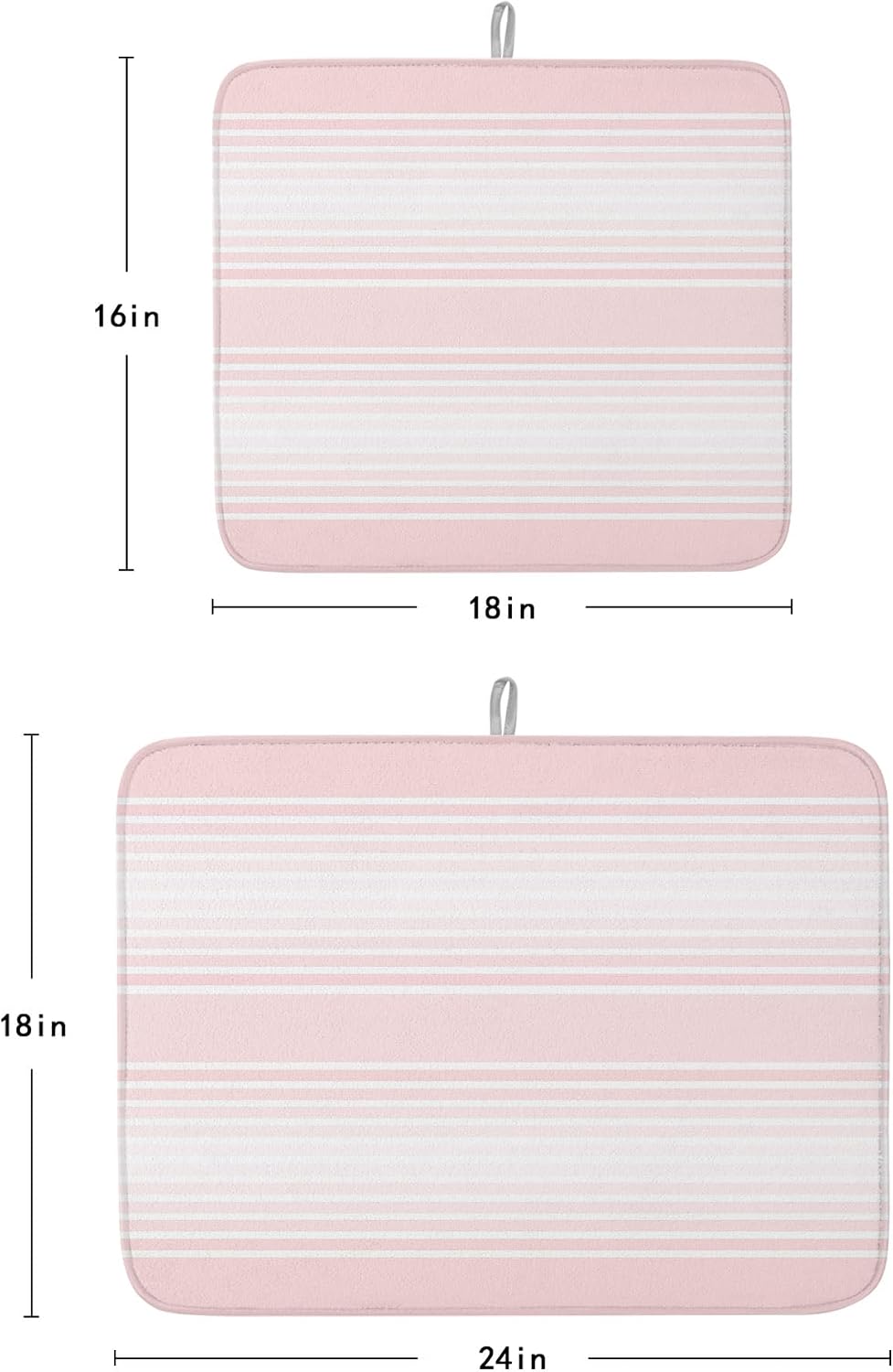 Pink Stripes Dish Drying Mat 2 Pack, Minimalist Stripe Modern Gradient Industrial Absorbent Heat Insulating Kitchen Drying Pad Drainer Mats for Sink Counter Pot Dishes 16 X 18 Inch