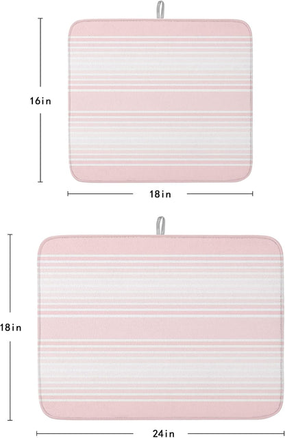 Pink Stripes Dish Drying Mat 2 Pack, Minimalist Stripe Modern Gradient Industrial Absorbent Heat Insulating Kitchen Drying Pad Drainer Mats for Sink Counter Pot Dishes 16 X 18 Inch