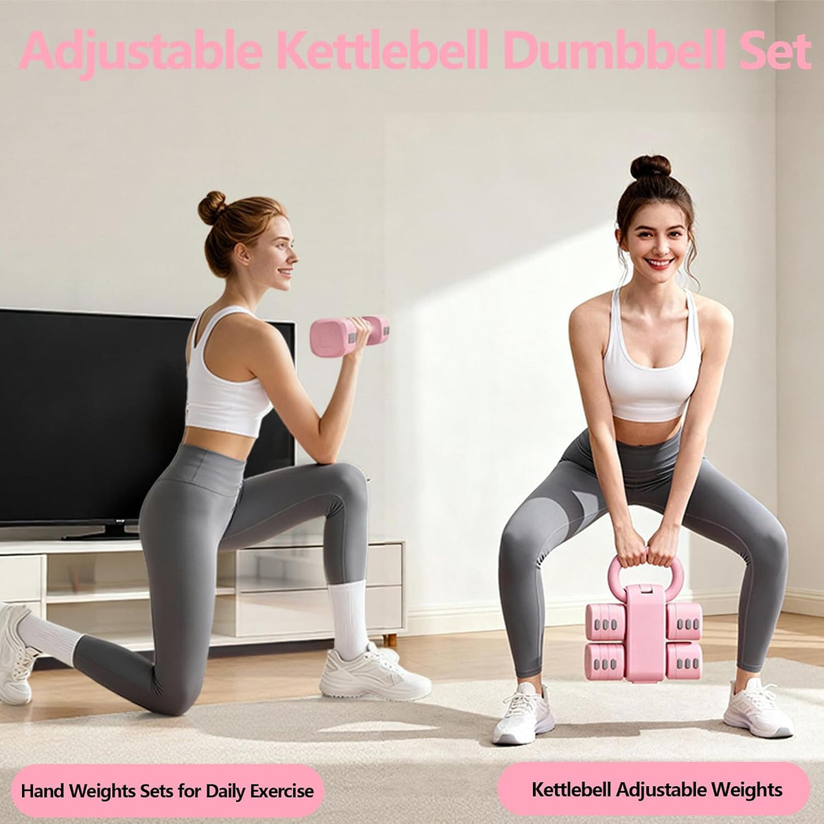 Adjustable Kettlebell Set, 4-in-1 Free Weight Kettlebell sets (5.5lbs 7.7lbs 9.9lbs 12.1lbs) for women, Hand Weight Dumbbell Set of 2 for Home Gym Fitness Training