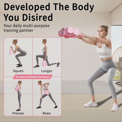 Adjustable Kettlebell Set, 4-in-1 Free Weight Kettlebell sets (5.5lbs 7.7lbs 9.9lbs 12.1lbs) for women, Hand Weight Dumbbell Set of 2 for Home Gym Fitness Training