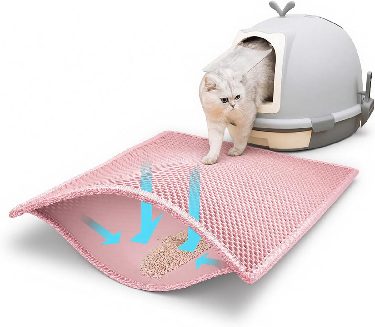 Cat Litter Mat, Double-Layer Waterproof Litter Trap, 24" x 15" Pink
