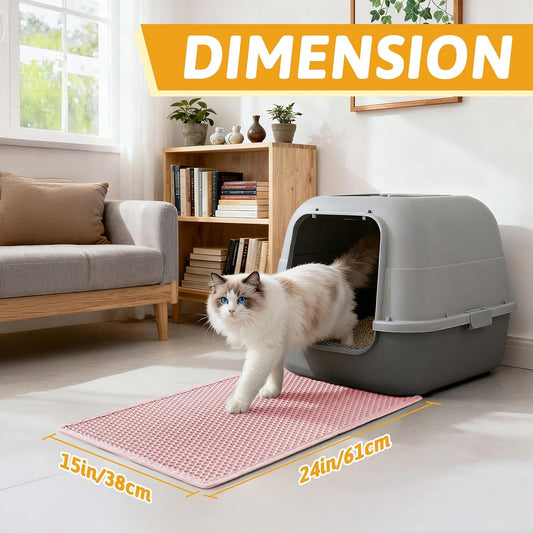 Cat Litter Mat, Double-Layer Waterproof Litter Trap, 24" x 15" Pink