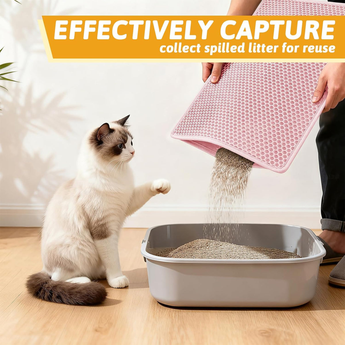 Cat Litter Mat, Double-Layer Waterproof Litter Trap, 24" x 15" Pink